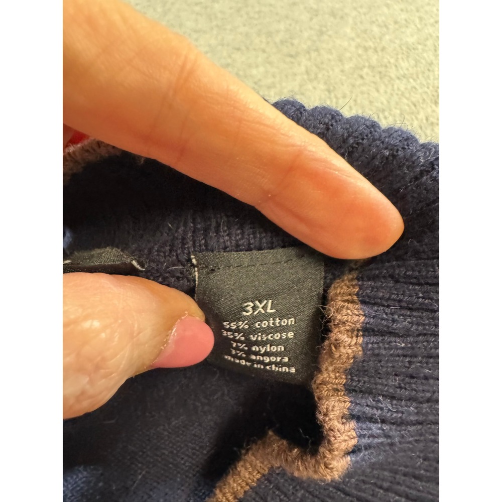 Sean John V Neck Sweater Mens 3XL Navy Blue Good Fair Isle Geometric Pullover - Picture 8 of 11